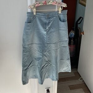 P479. Simon Chang Light Blue A-Line Denim Skirt |12